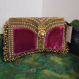 NWT Mae Cassidy of London Gold and Pink Clutch or Purse with Chain